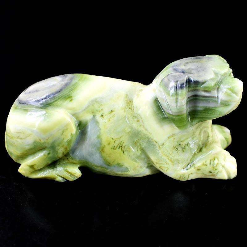 gemsmore:Genuine Forest Green Jasper Hand Carved Dog