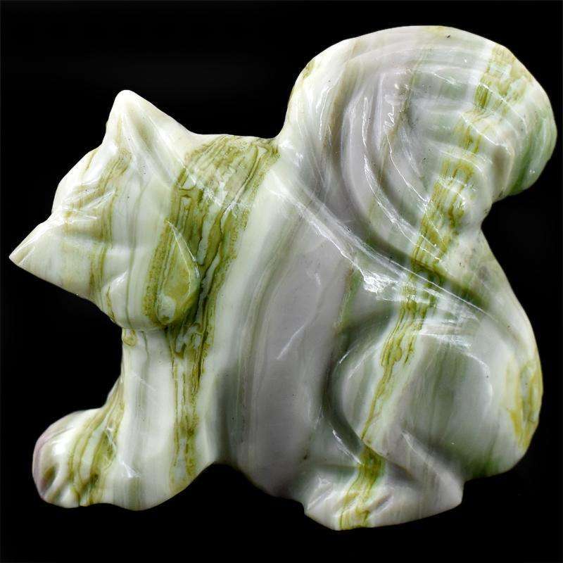 gemsmore:Genuine Forest Green Jasper Hand Carved Squirrel