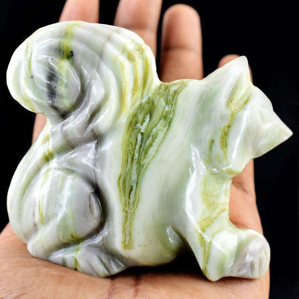 gemsmore:Genuine Forest Green Jasper Hand Carved Squirrel