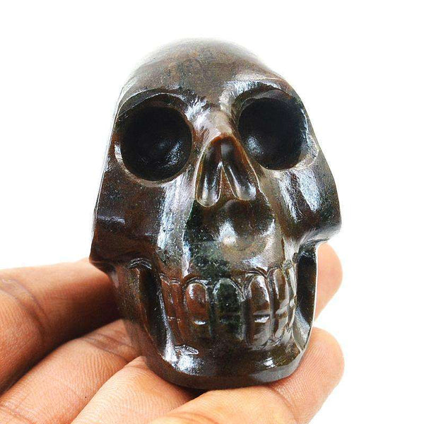 gemsmore:Genuine Forest Jasper Hand Carved Skull