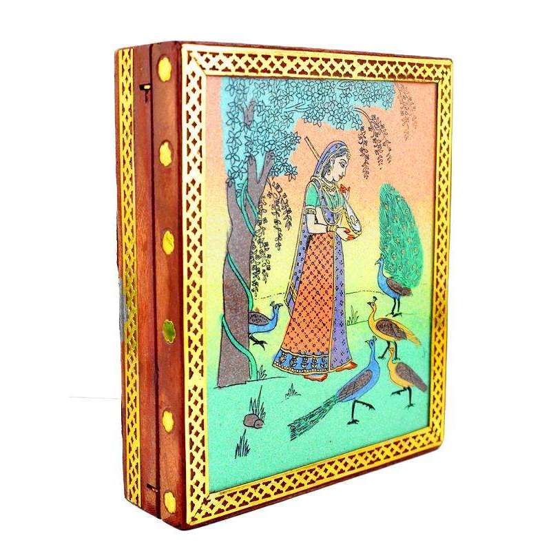 gemsmore:Genuine Gemstone Painted Carved Wooden Jewellery Box