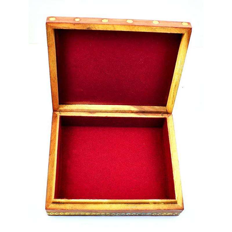 gemsmore:Genuine Gemstone Painted Carved Wooden Jewellery Box