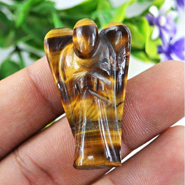 gemsmore:Genuine Genuine Golden Tiger Eye Carved Healing Angel Gemstone