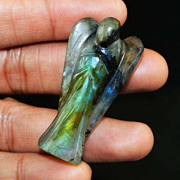gemsmore:Genuine Golden & Blue Flash Labradorite Hand Carved Healing Angel