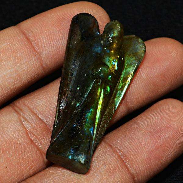 gemsmore:Genuine Golden & Blue Flash Labradorite Hand Carved Healing Angel