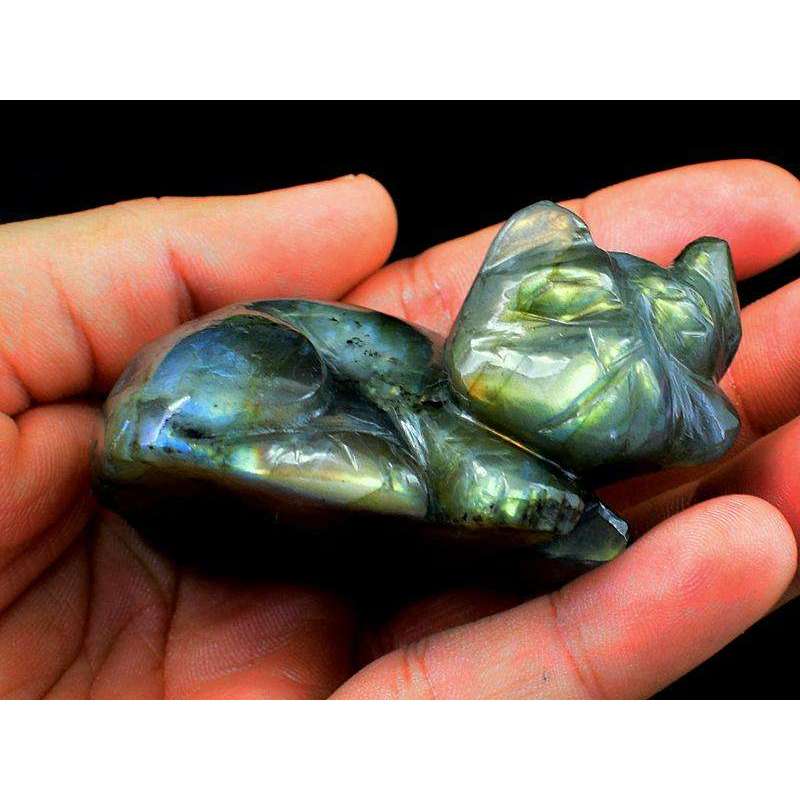 gemsmore:Genuine Golden Flash Labradorite Carved Cat Gemstone