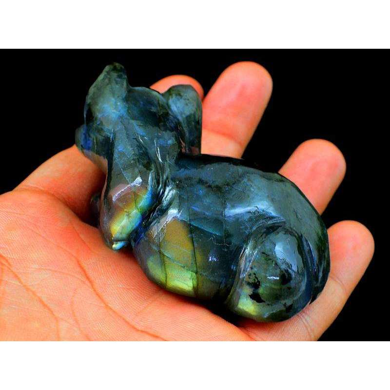 gemsmore:Genuine Golden Flash Labradorite Carved Cat Gemstone