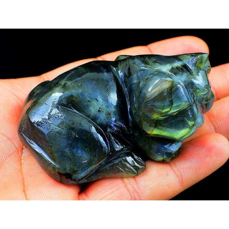 gemsmore:Genuine Golden Flash Labradorite Carved Cat Gemstone