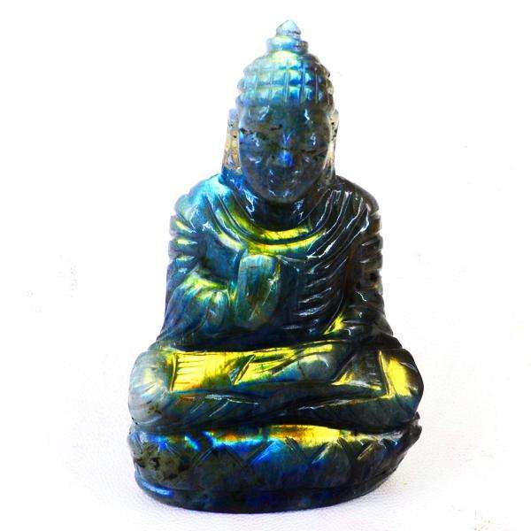 gemsmore:Genuine Golden Flash Labradorite Hand Carved Buddha Idol