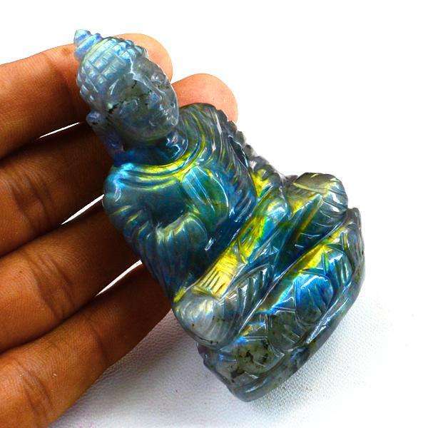 gemsmore:Genuine Golden Flash Labradorite Hand Carved Buddha Idol
