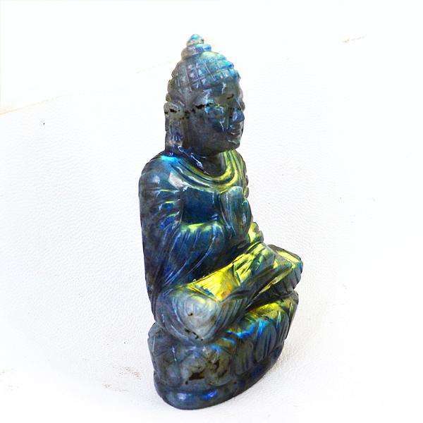 gemsmore:Genuine Golden Flash Labradorite Hand Carved Buddha Idol