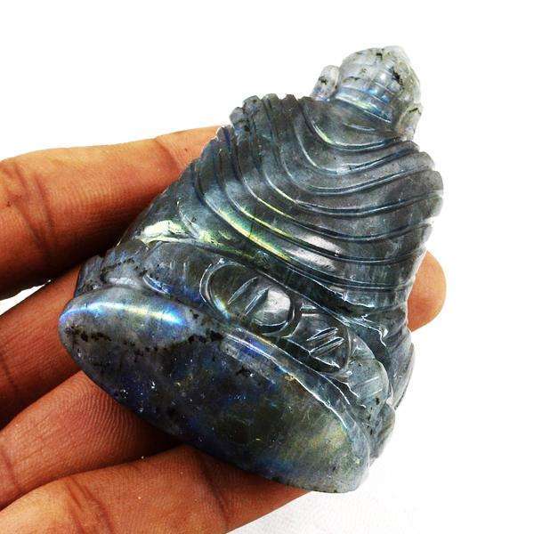 gemsmore:Genuine Golden Flash Labradorite Hand Carved Buddha Idol