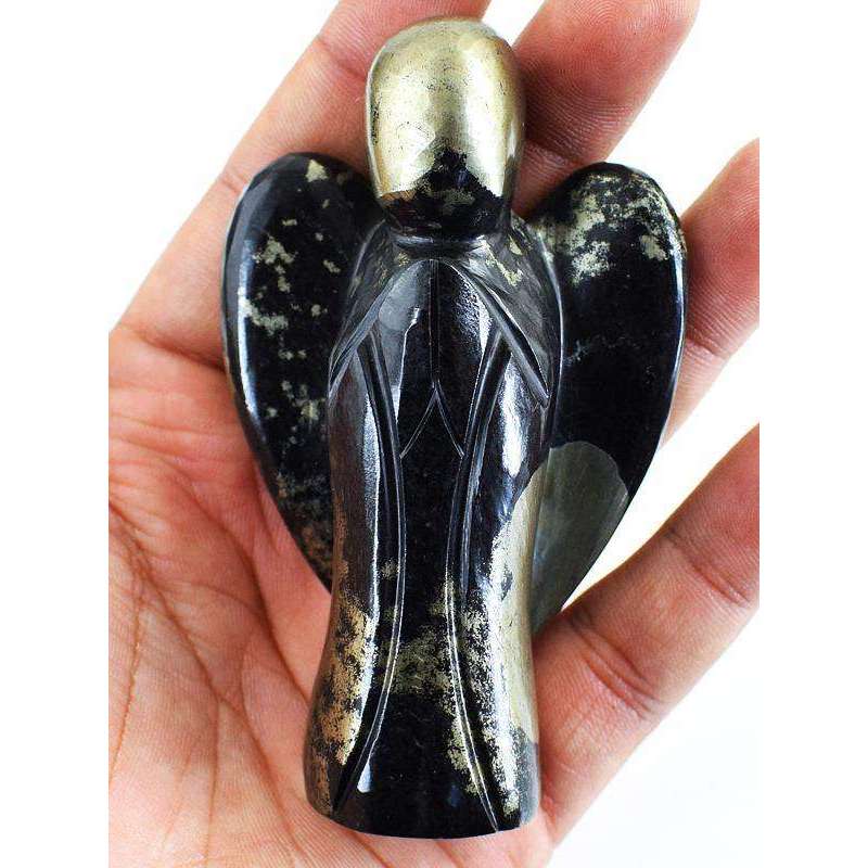 gemsmore:Genuine Golden Pyrite Hand Carved Reiki Healing Angel