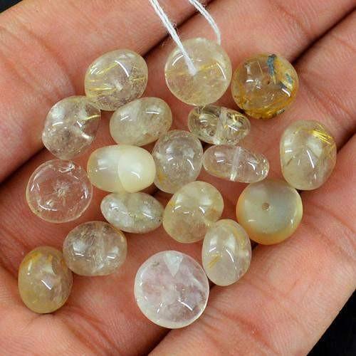 gemsmore:Genuine Golden Rutile Quartz Drilled Beads Lot