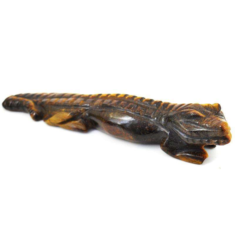 gemsmore:Genuine Golden Tiger Eye Carved Crocodile