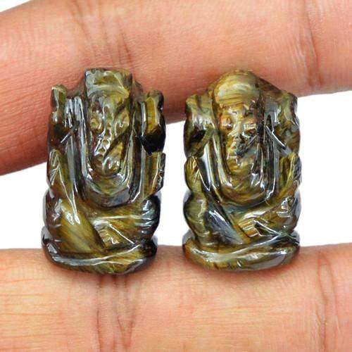 gemsmore:Genuine Golden Tiger Eye Carved Ganesha Gemstone Pair