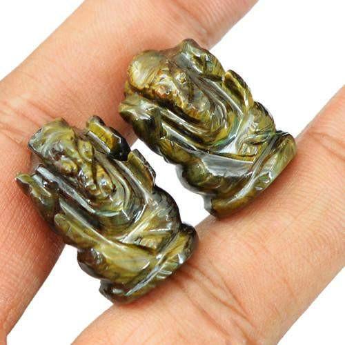 gemsmore:Genuine Golden Tiger Eye Carved Ganesha Gemstone Pair