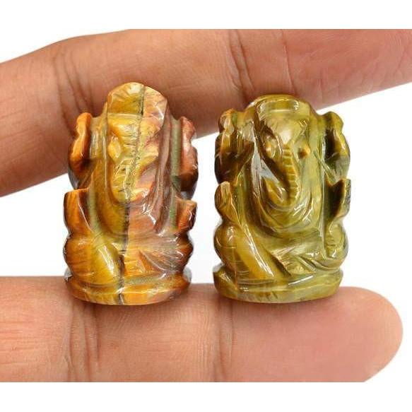 gemsmore:Genuine Golden Tiger Eye Carved Ganesha Gemstone Pair