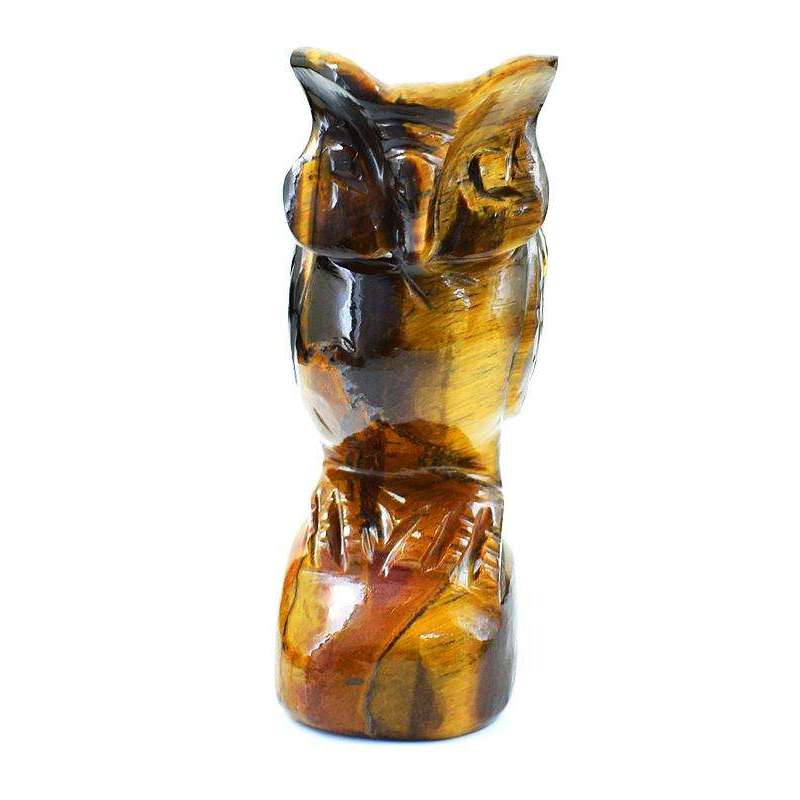 gemsmore:Genuine Golden Tiger Eye Carved Gemstone Owl