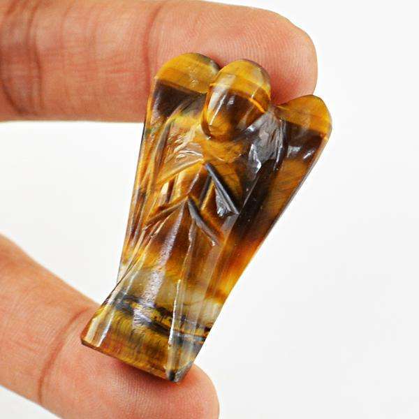 gemsmore:Genuine Golden Tiger Eye Carved Healing Angel Gemstone