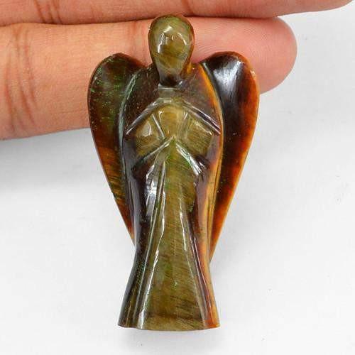 gemsmore:Genuine Golden Tiger Eye Carved Healing Angel Gemstone