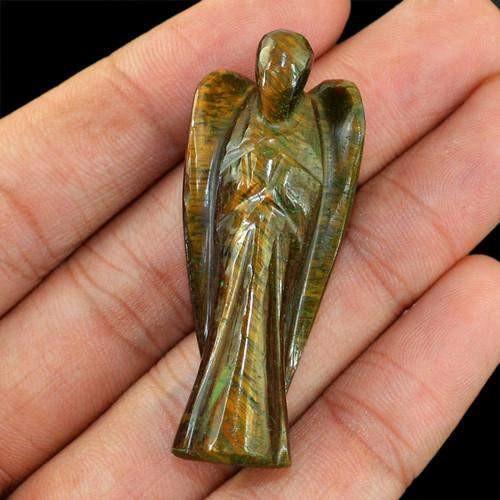 gemsmore:Genuine Golden Tiger Eye Carved Healing Angel Gemstone