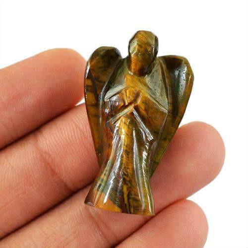 gemsmore:Genuine Golden Tiger Eye Carved Healing Angel Gemstone