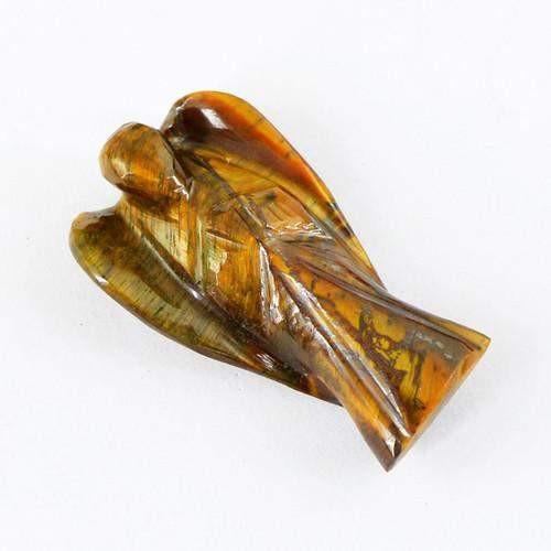 gemsmore:Genuine Golden Tiger Eye Carved Healing Angel Gemstone