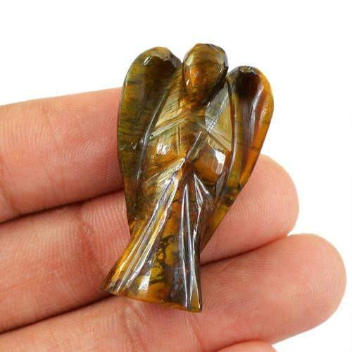 gemsmore:Genuine Golden Tiger Eye Carved Healing Angel Gemstone