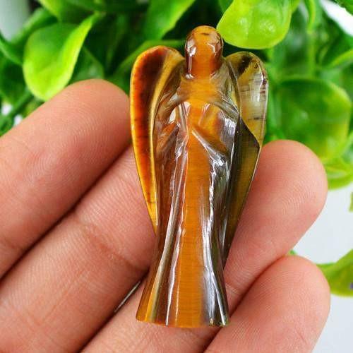 gemsmore:Genuine Golden Tiger Eye Carved Healing Angel Gemstone