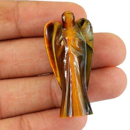 gemsmore:Genuine Golden Tiger Eye Carved Healing Angel Gemstone