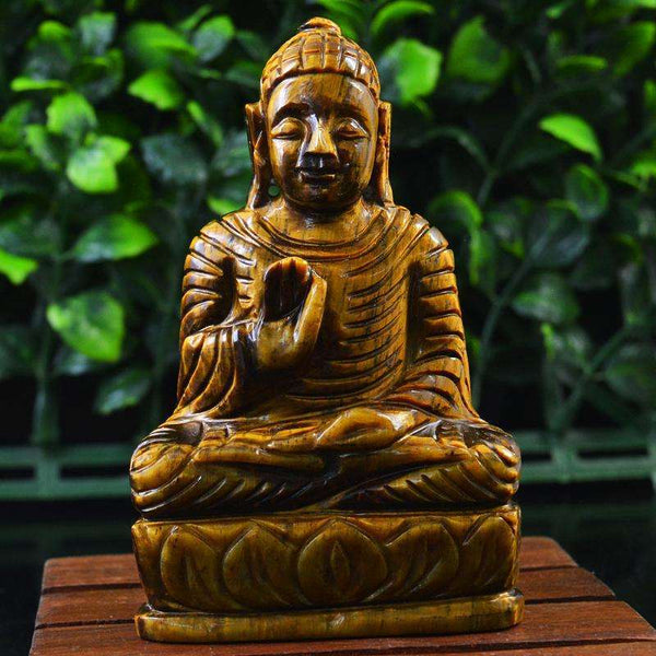 gemsmore:Genuine Golden Tiger Eye Carved Lord Buddha Statue