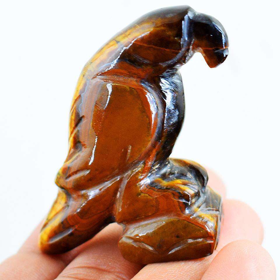 gemsmore:Genuine Golden Tiger Eye Carved Parrot