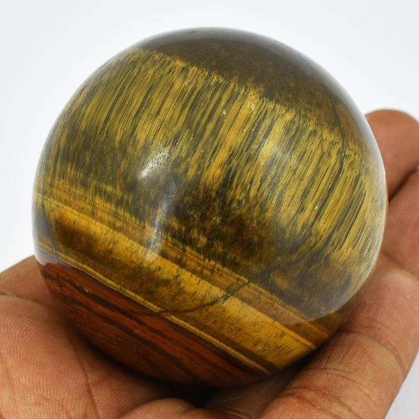 gemsmore:Genuine Golden Tiger Eye Carved Reiki Healing Sphere