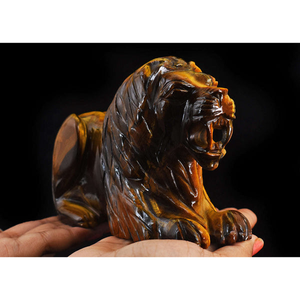 gemsmore:Genuine Golden Tiger Eye Hand Carved Crystal Gemstone Carving Lion
