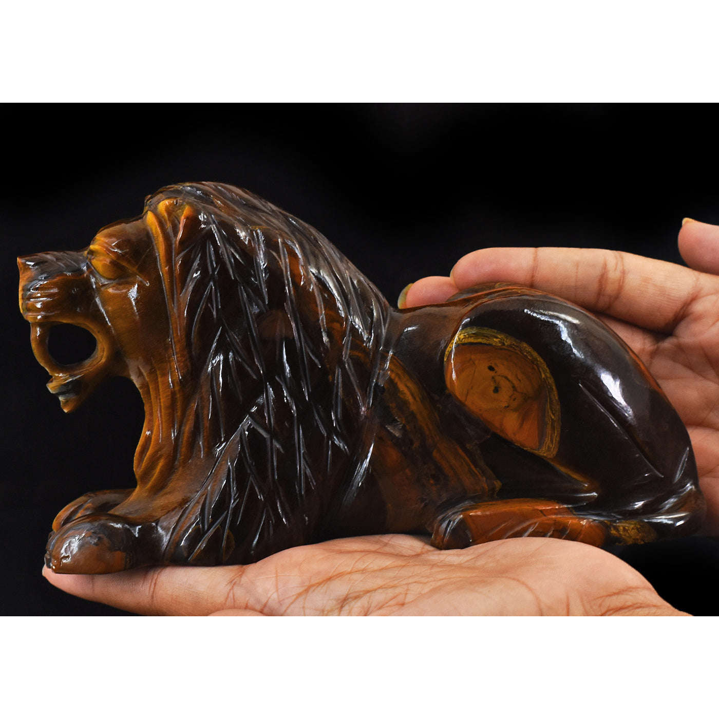 gemsmore:Genuine Golden Tiger Eye Hand Carved Crystal Gemstone Carving Lion