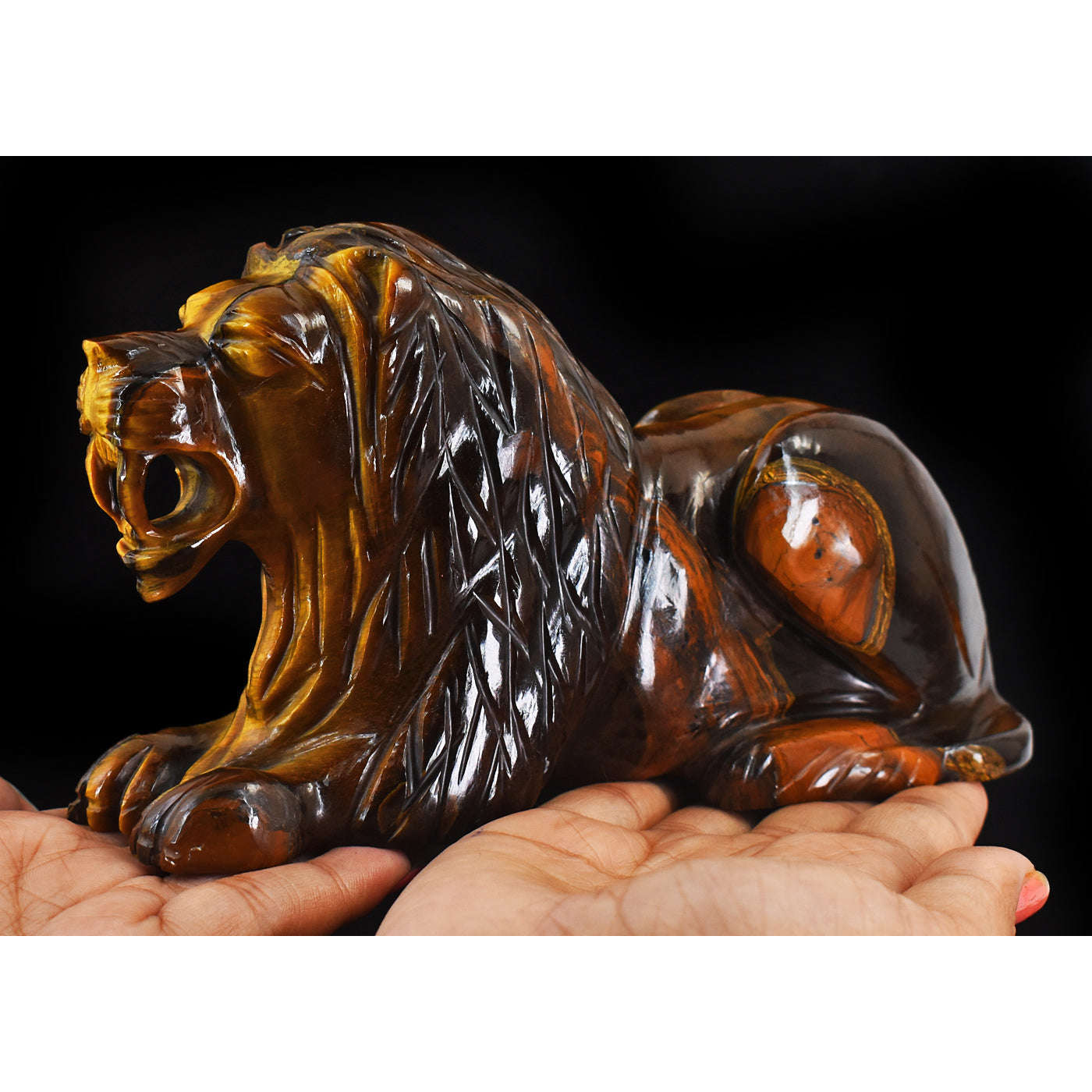 gemsmore:Genuine Golden Tiger Eye Hand Carved Crystal Gemstone Carving Lion