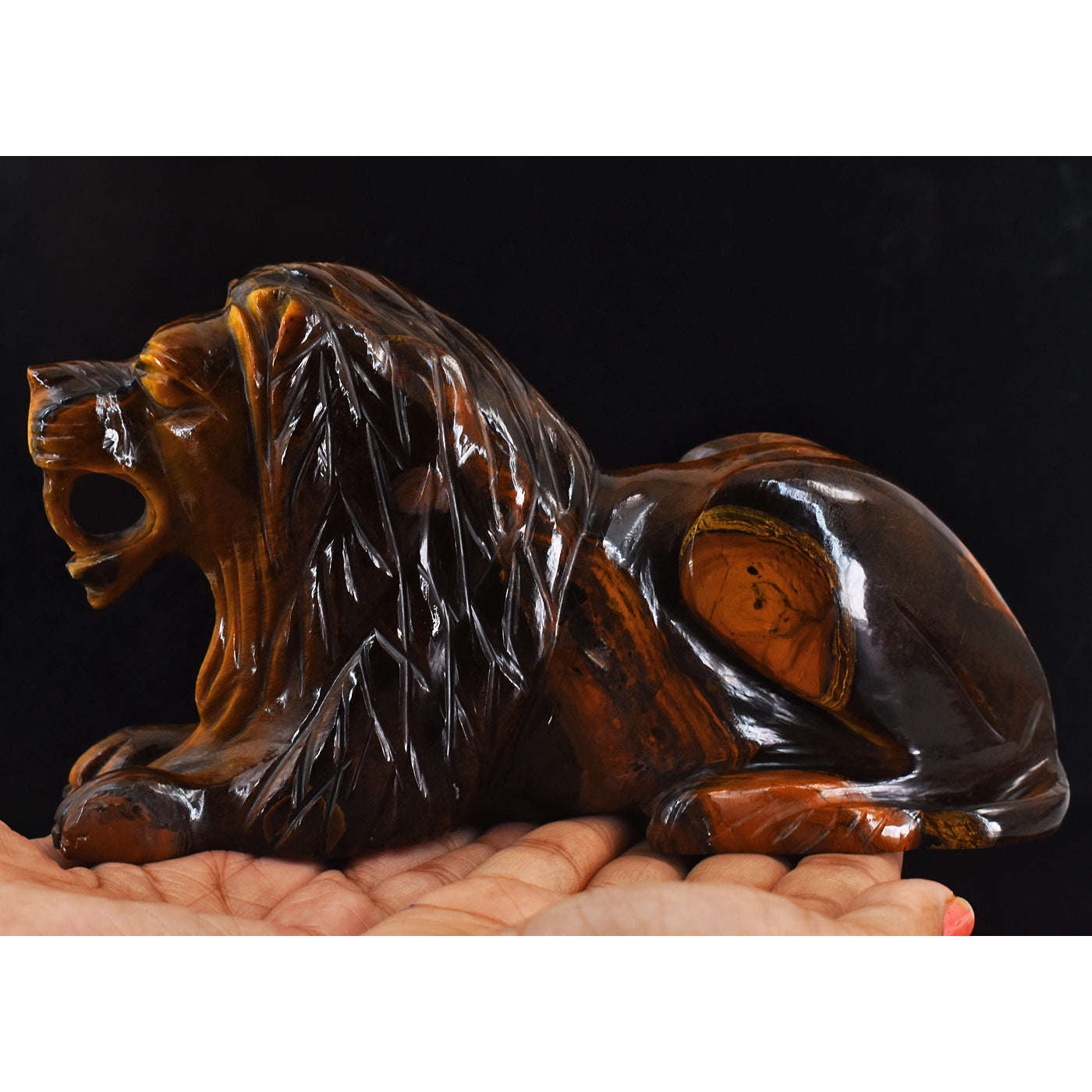 gemsmore:Genuine Golden Tiger Eye Hand Carved Crystal Gemstone Carving Lion