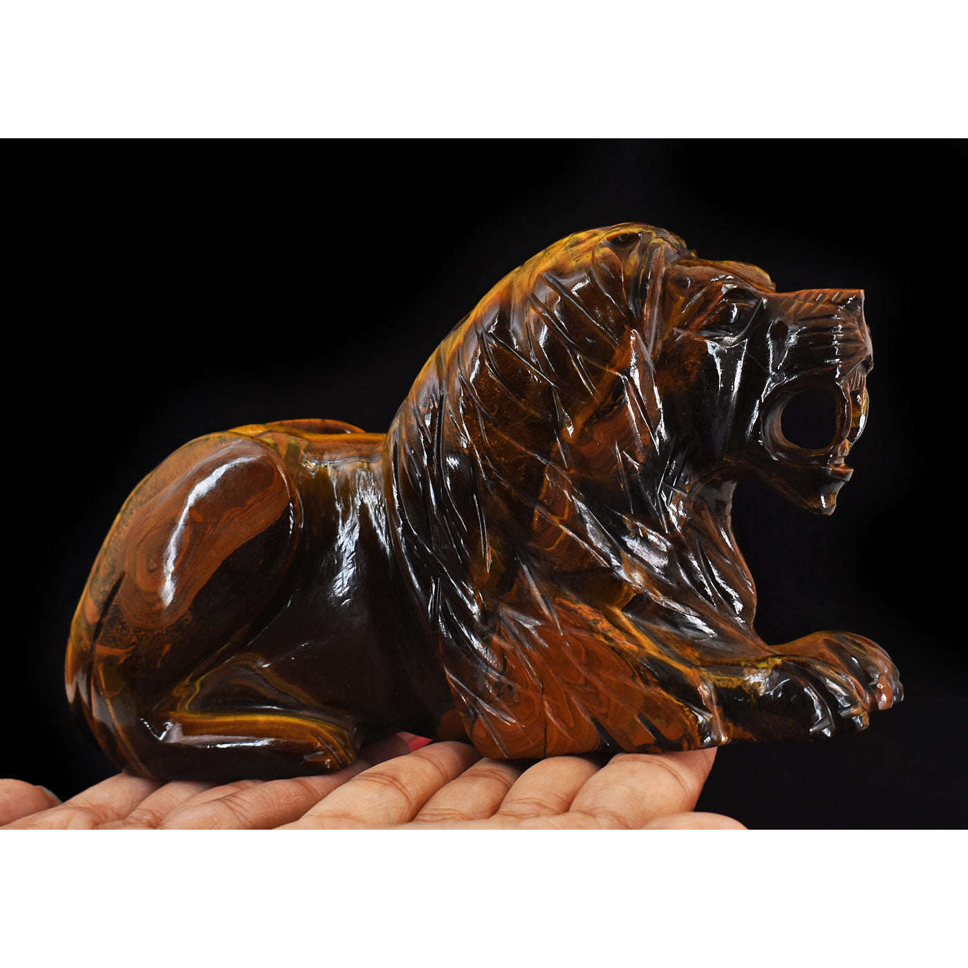 gemsmore:Genuine Golden Tiger Eye Hand Carved Crystal Gemstone Carving Lion