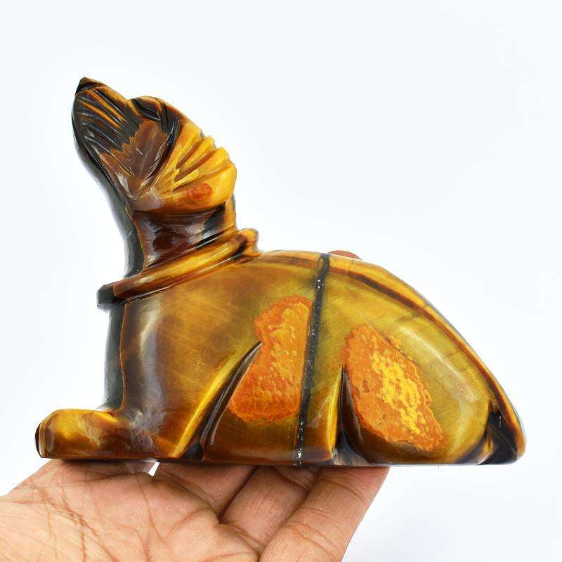 gemsmore:Genuine Golden Tiger Eye Hand Carved Dog