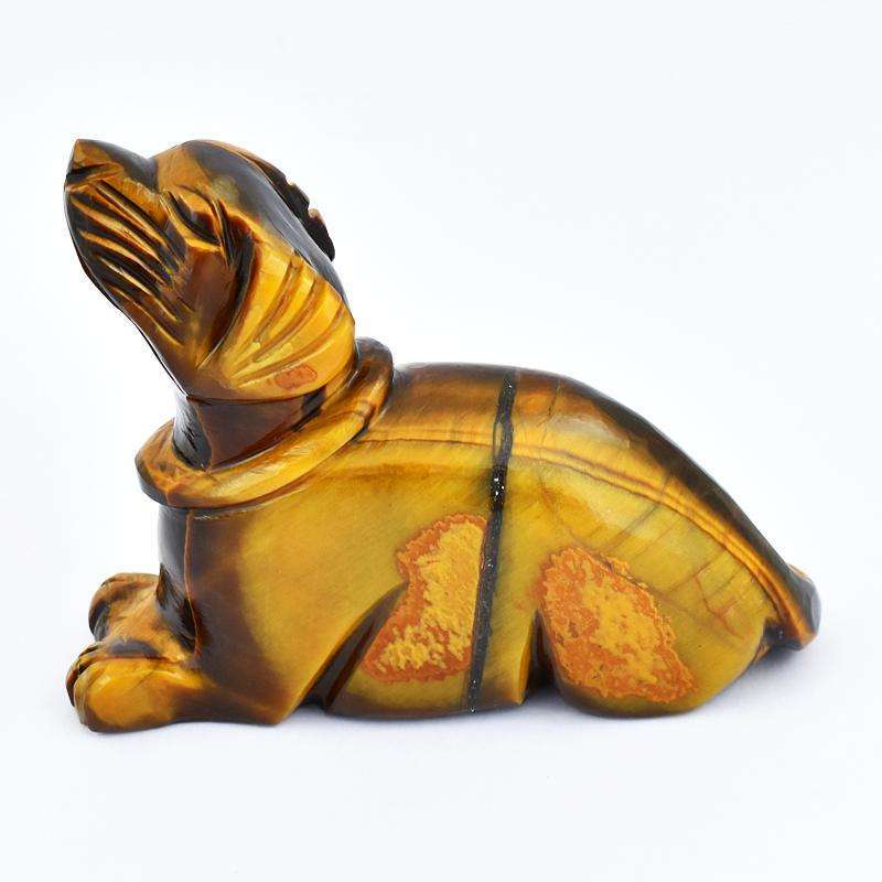 gemsmore:Genuine Golden Tiger Eye Hand Carved Dog