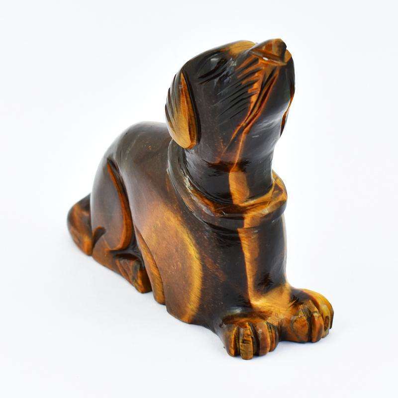gemsmore:Genuine Golden Tiger Eye Hand Carved Dog