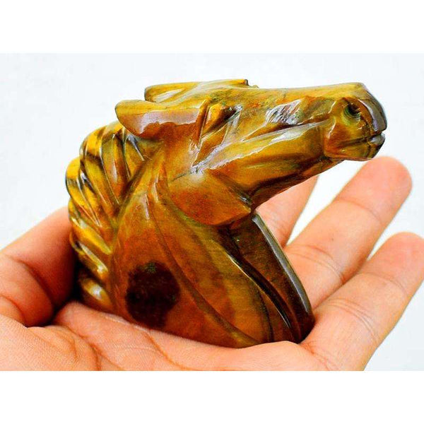 gemsmore:Genuine Golden Tiger Eye Hand Carved Horse Bust