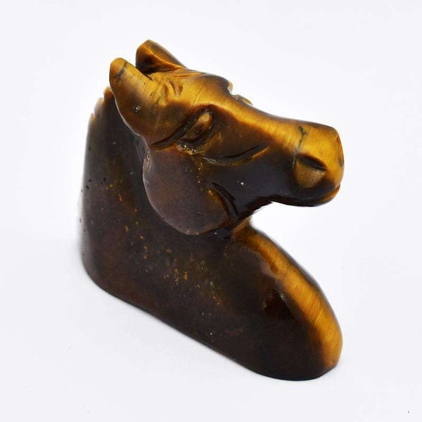 gemsmore:Genuine Golden Tiger Eye Hand Carved Horse Head