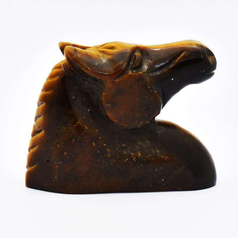 gemsmore:Genuine Golden Tiger Eye Hand Carved Horse Head