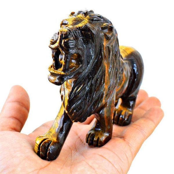 gemsmore:Genuine Golden Tiger Eye Hand Carved Lion - Designer