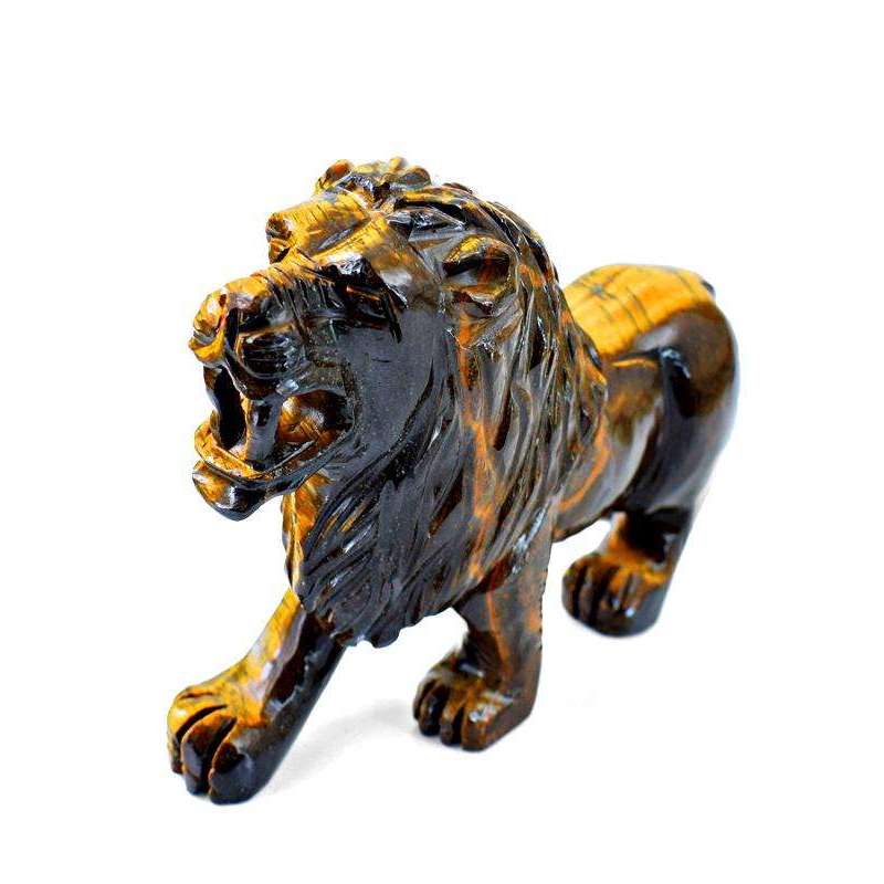 gemsmore:Genuine Golden Tiger Eye Hand Carved Lion - Designer