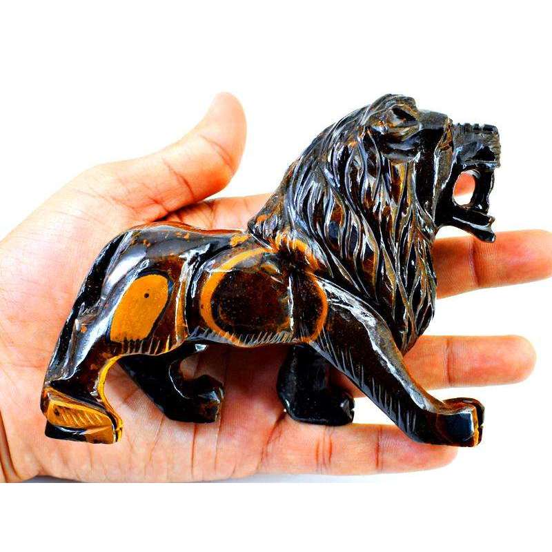 gemsmore:Genuine Golden Tiger Eye Hand Carved Lion - Designer