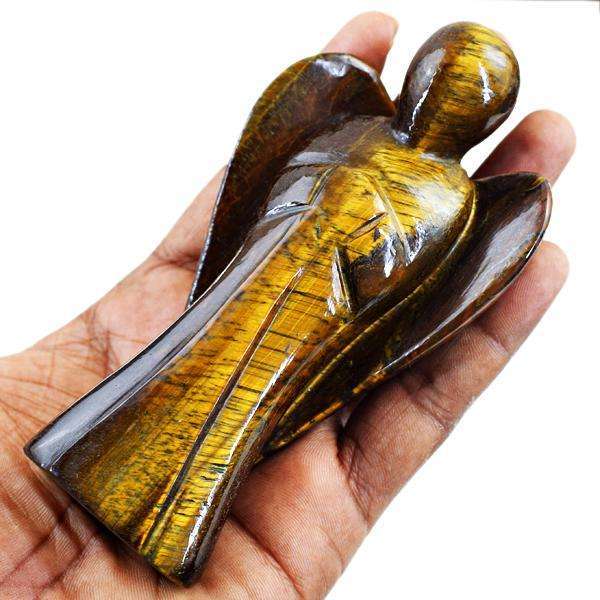 gemsmore:Genuine Golden Tiger Eye Hand Carved Reiki Healing Angel