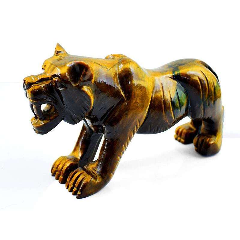 gemsmore:Genuine Golden Tiger Eye Hand Carved Tiger